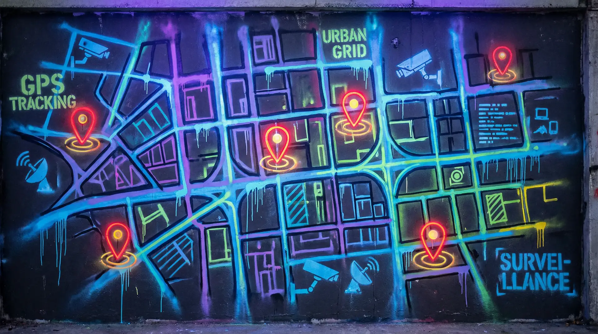 秋霞伦理手机在钱 狗仔追踪地图 - 城市涂鸦风格